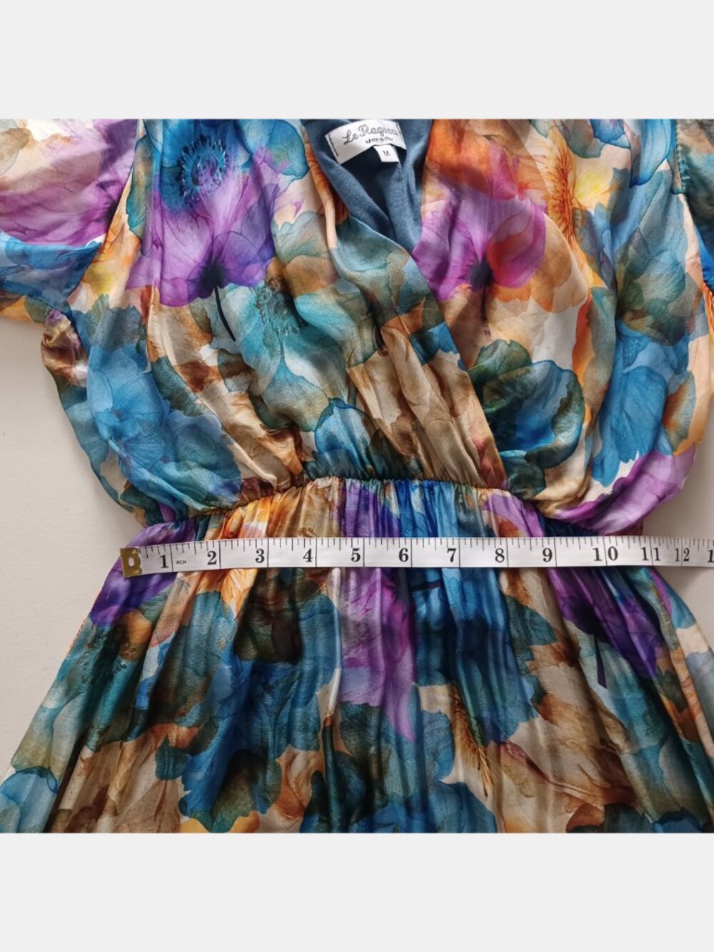 Le Ragazze Silk-Blend Floral-Watercolour Flutter Sleeve Maxi Dress (M) - Picture 14 of 16